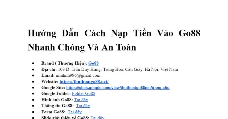 Hướng Dẫn Nạp Tiền Tại Cổng Game GO88: An Toàn, Nhanh Chóng