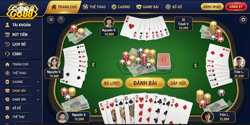 Trải nghiệm bàn Tiến lên Go88 với giao diện mượt, luật rõ ràng và mẹo ăn đậm giúp anh em săn đón không rời